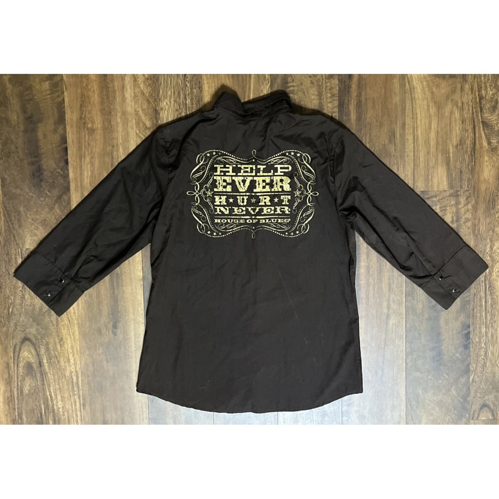 VTG House of Blues Skull Pearl Snap Western Shirt Womens M Brown 1/2 Sleeve